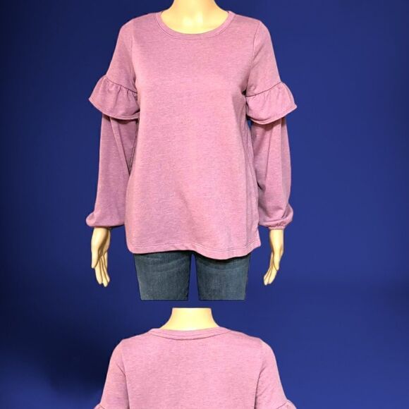 Old Navy XL Purple Long Ruffle Sleeve Sweatshirt Top Round Neck - Picture 2 of 3